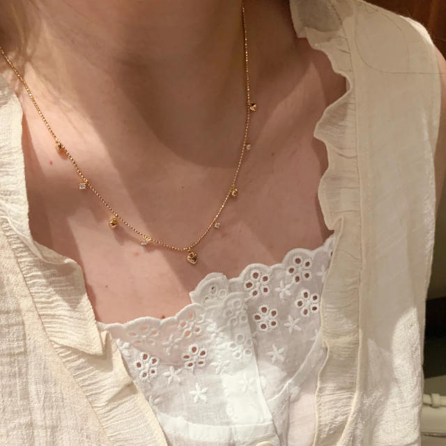 Italy palace style tiny heart charm gold plated copper necklace bracelet set