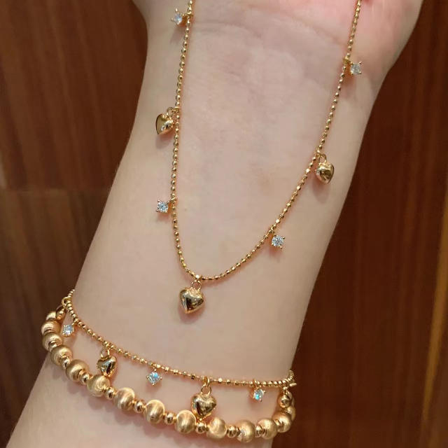 Italy palace style tiny heart charm gold plated copper necklace bracelet set