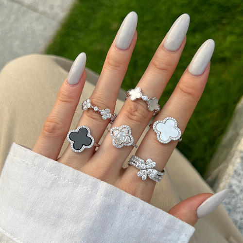 925 sterling silver diamond clover finger rings