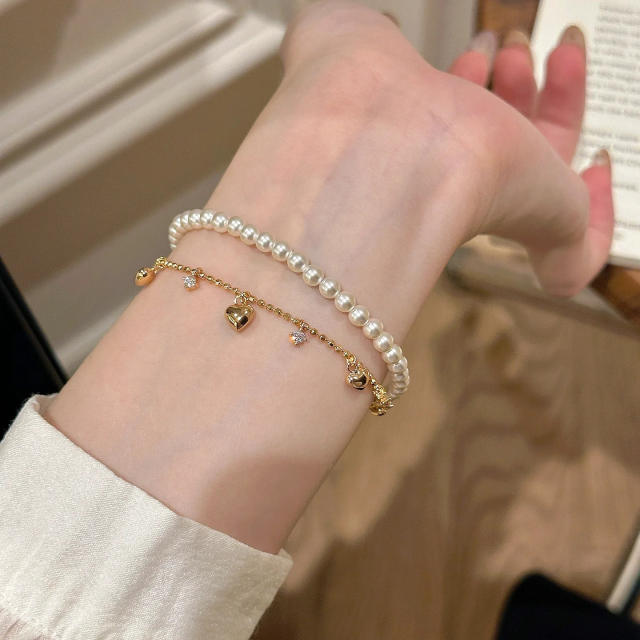 Italy palace style tiny heart charm gold plated copper necklace bracelet set