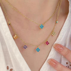 Summer colorul tiny clover necklace bracelet set