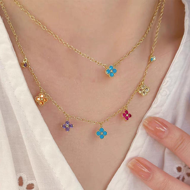 Summer colorul tiny clover necklace bracelet set