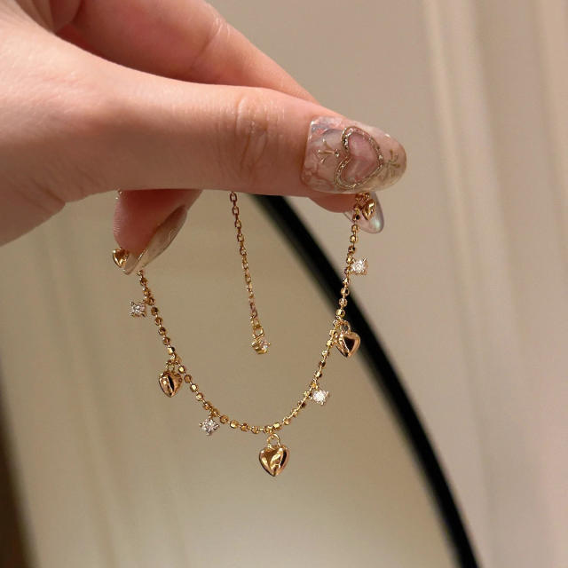 Italy palace style tiny heart charm gold plated copper necklace bracelet set