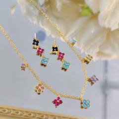 Summer colorul tiny clover necklace bracelet set