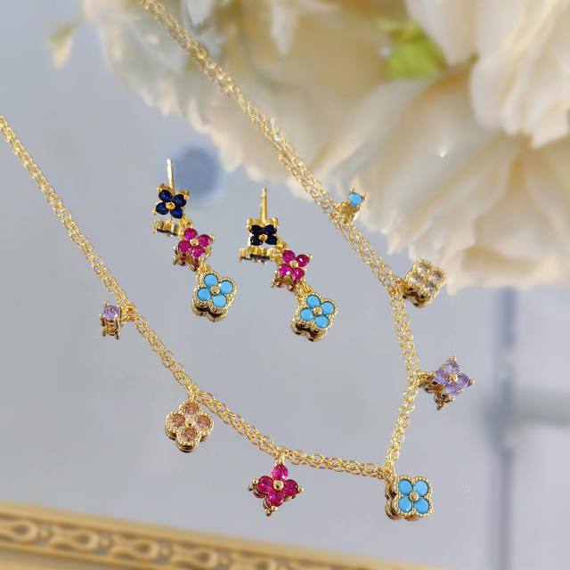 Summer colorul tiny clover necklace bracelet set