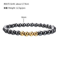 Black obsidian bead stainless steel bead bracelet for men