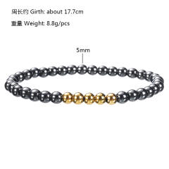 Black obsidian bead stainless steel bead bracelet for men