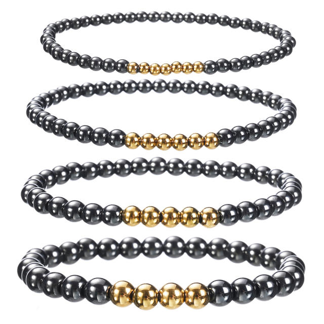 Black obsidian bead stainless steel bead bracelet for men