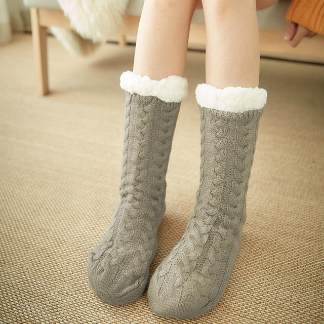 Winter warm braid pattern floor socks no-slip socks