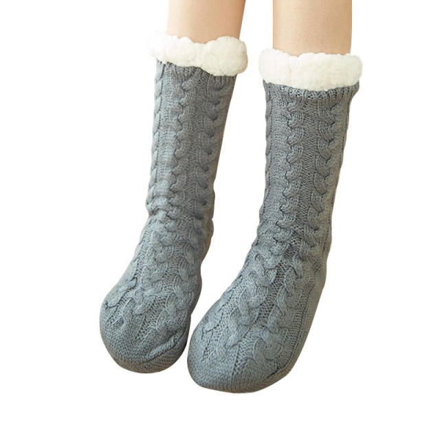 Winter warm braid pattern floor socks no-slip socks