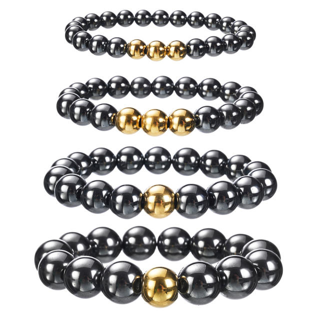 Black obsidian bead stainless steel bead bracelet for men