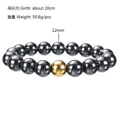 Black obsidian bead stainless steel bead bracelet for men