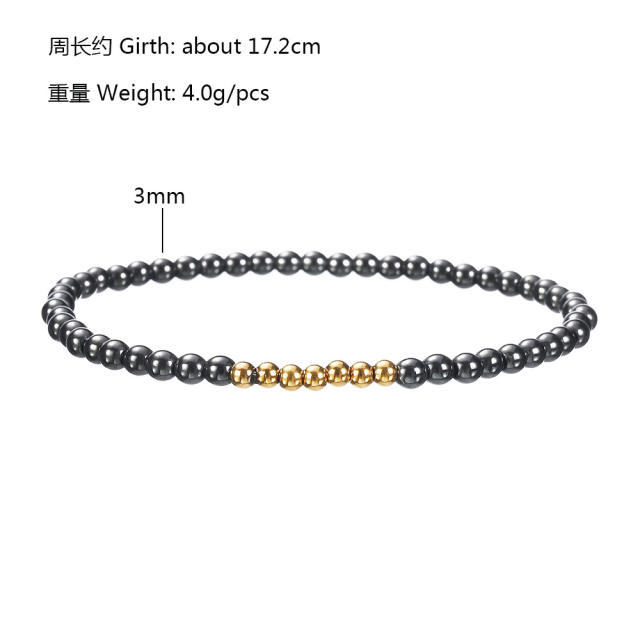 Black obsidian bead stainless steel bead bracelet for men