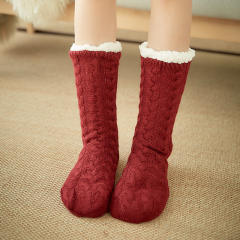Winter warm braid pattern floor socks no-slip socks