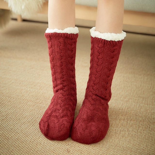 Winter warm braid pattern floor socks no-slip socks