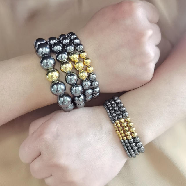 Black obsidian bead stainless steel bead bracelet for men