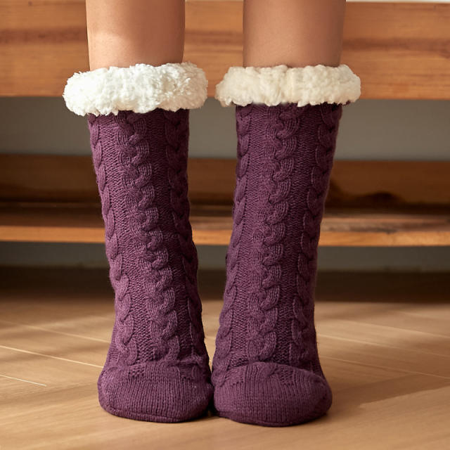 Winter warm braid pattern floor socks no-slip socks