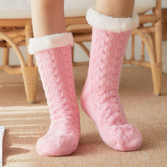Winter warm braid pattern floor socks no-slip socks
