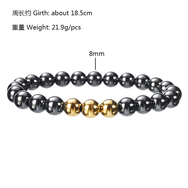Black obsidian bead stainless steel bead bracelet for men