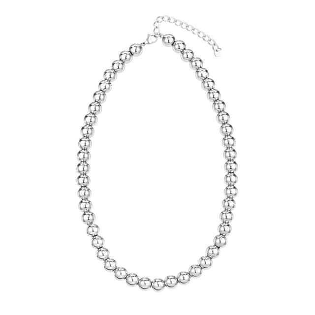 Chunky stainless steel ball bead necklace