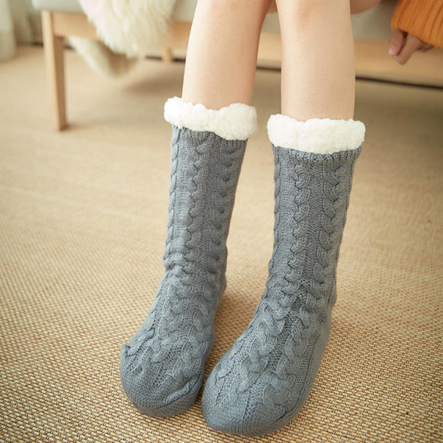 Winter warm braid pattern floor socks no-slip socks