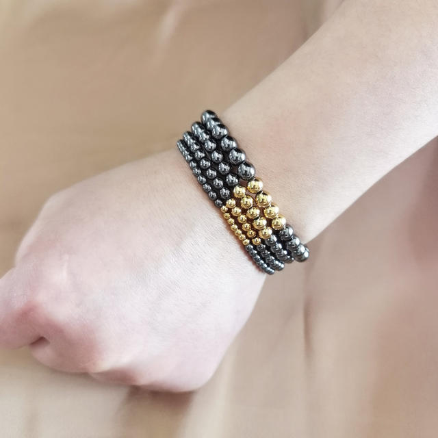 Black obsidian bead stainless steel bead bracelet for men
