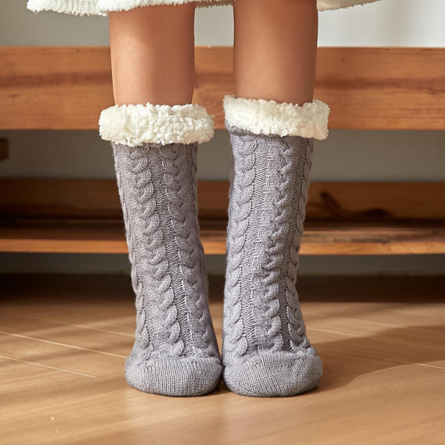 Winter warm braid pattern floor socks no-slip socks