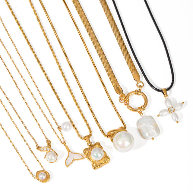 Dainty pearl pendant stainless steel necklace collection