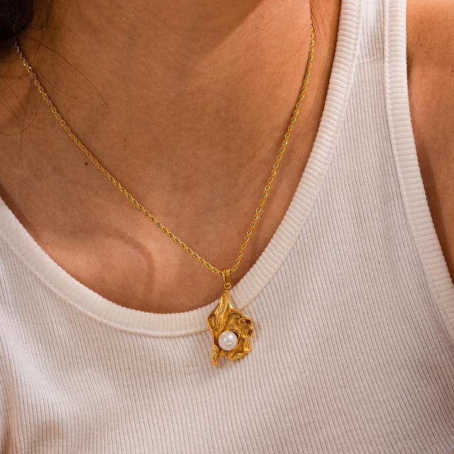 Dainty pearl pendant stainless steel necklace collection