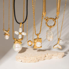 Dainty pearl pendant stainless steel necklace collection