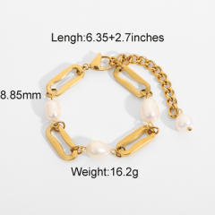 18KG elegant pearl bead stainless steel chain bracelet