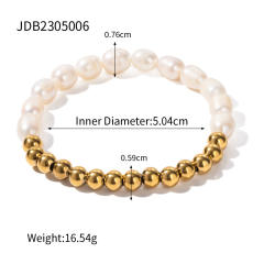 18KG elegant pearl bead stainless steel chain bracelet