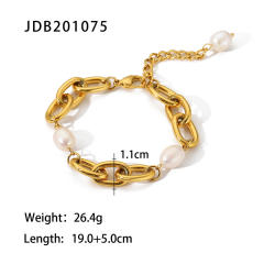18KG elegant pearl bead stainless steel chain bracelet