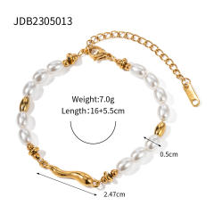 18KG elegant pearl bead stainless steel chain bracelet