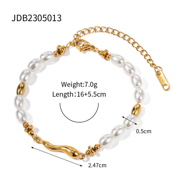 18KG elegant pearl bead stainless steel chain bracelet
