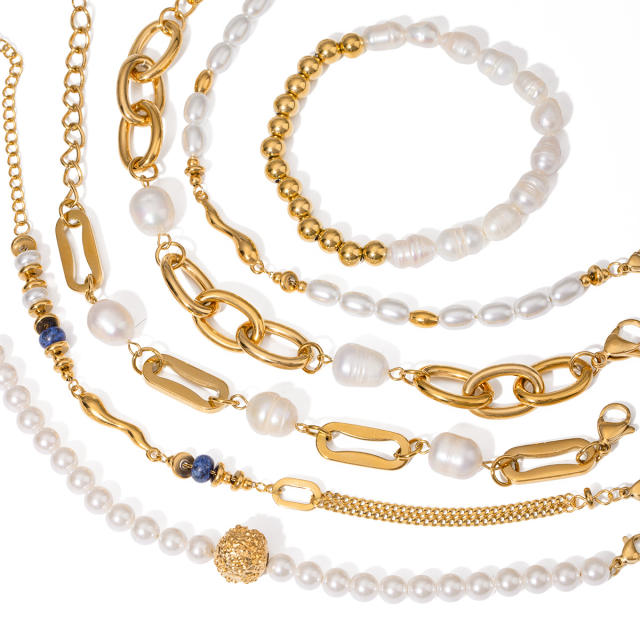 18KG elegant pearl bead stainless steel chain bracelet