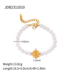18KG elegant pearl bead stainless steel chain bracelet