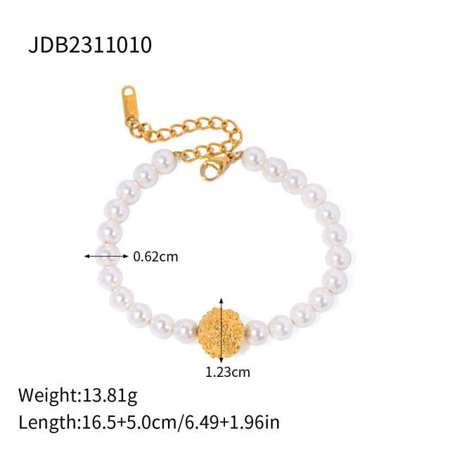 18KG elegant pearl bead stainless steel chain bracelet