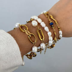 18KG elegant pearl bead stainless steel chain bracelet