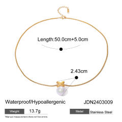 Dainty pearl pendant stainless steel necklace collection