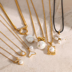 Dainty pearl pendant stainless steel necklace collection