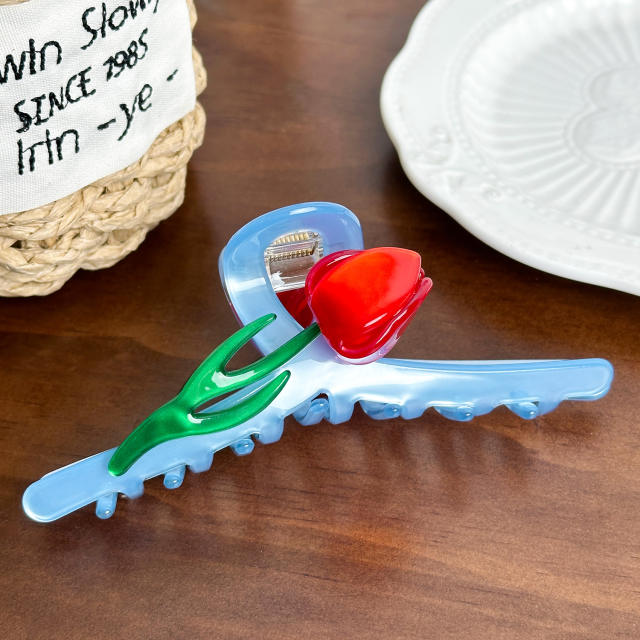 12.8CM Large size sweet tulip flower hair claw clips