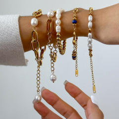 18KG elegant pearl bead stainless steel chain bracelet