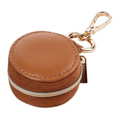 Portatable round shape PU leather mini travel jewelry box keychain