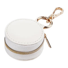 Portatable round shape PU leather mini travel jewelry box keychain