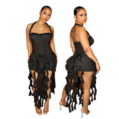 Sexy halter neck tassel bodycon dress party dress