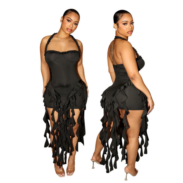 Sexy halter neck tassel bodycon dress party dress