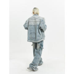Hiphop oversize pink and blue color jean jacket pants set