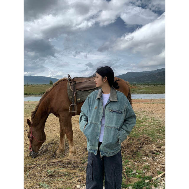 Early autumn vintage washes denim jean jacket oversize jacket