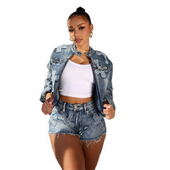 Hot sale unique jean jacket shorts set